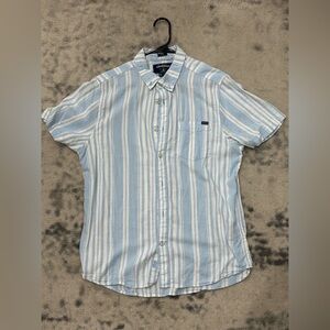 Chubbies The Friday Shirt Mens M Slub Poplin The Sunday Stroll Blue White Stripe